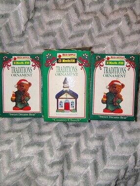 Set Of 3 Vintage Red Apple Ornaments